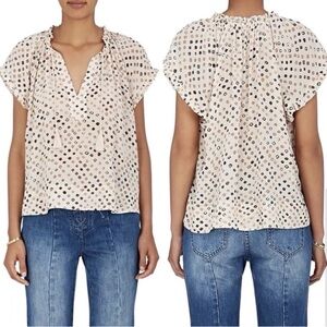 ULLA JOHNSON Women's 2 Djuna Top Safari 100% Silk Short Sleeve Cream Ivory